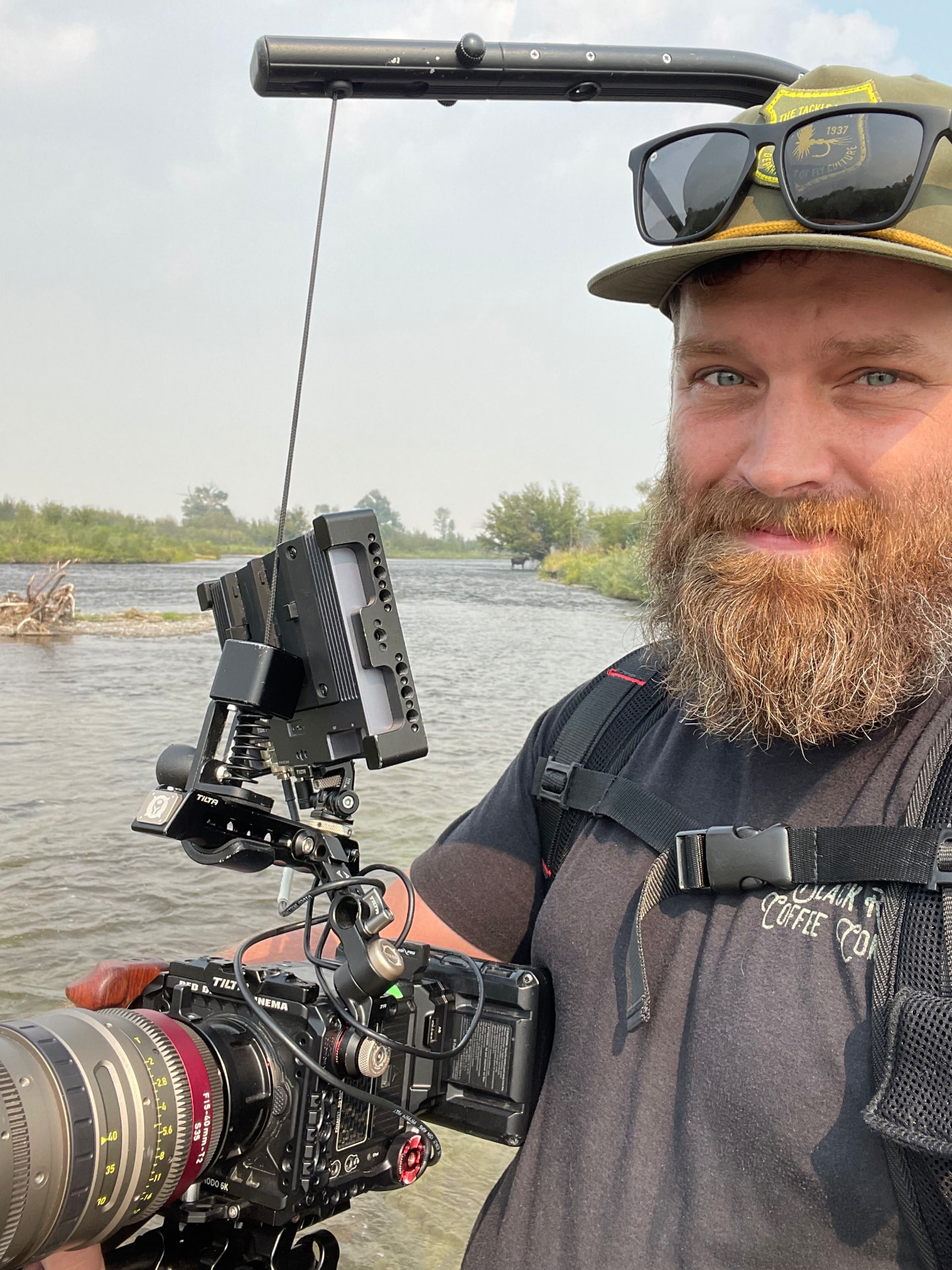 Josh McKague on a river shoot with a cinema camera